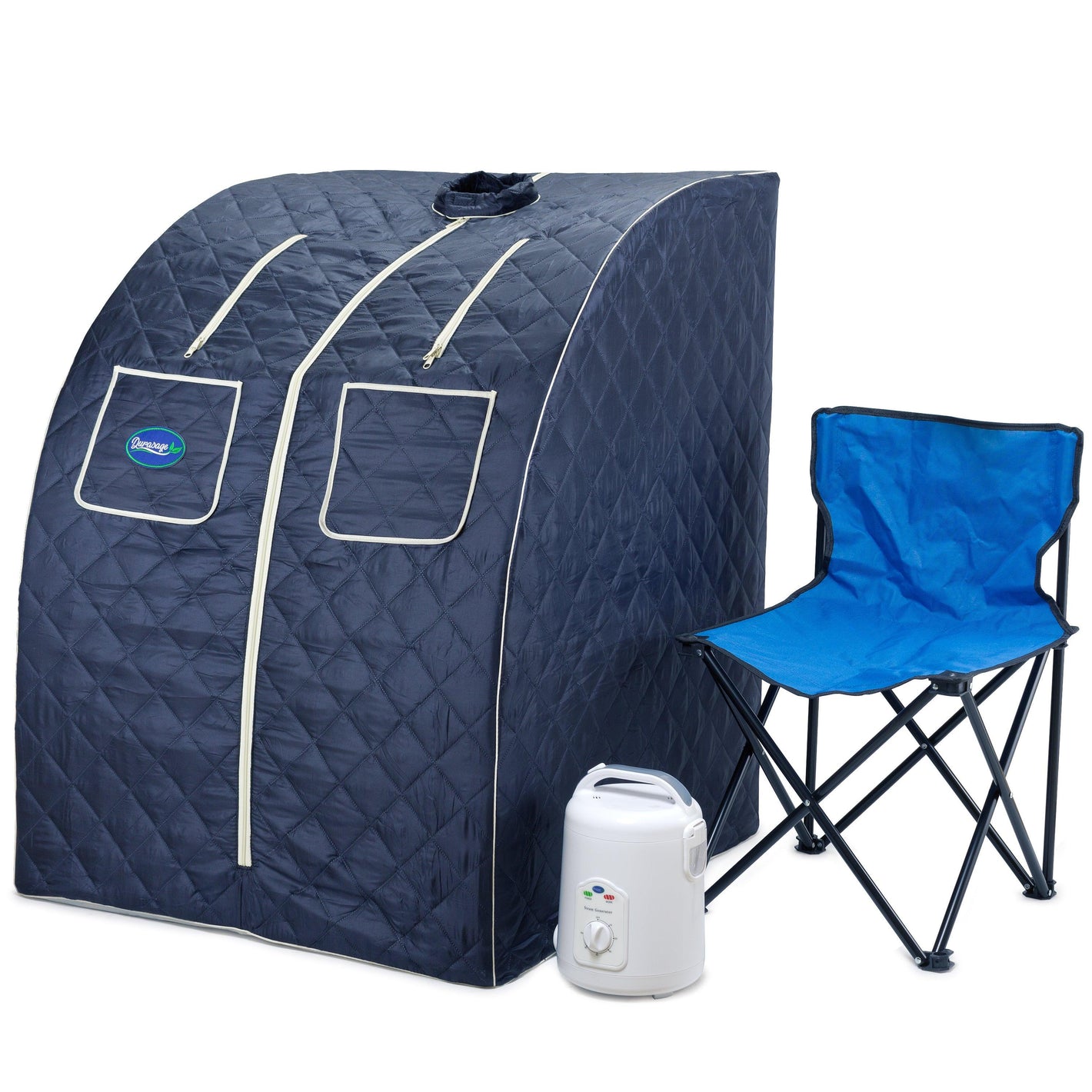 Durasage Oversized Portable Personal Steam Sauna Spa for Relaxation at Home, 60 Minute Timer, 800 Watt Steam Generator, Chair Included - Satin Blue