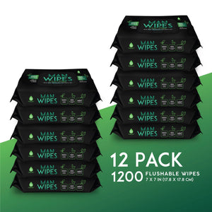 12 Pack of Flushable Man Wipes (1200 Mint Scented Wipes)