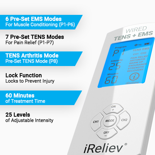 Wireless TENS Unit + Muscle Stimulator Combination for Pain Relief,  Arthritis, Muscle Conditioning, Muscle Strength by iReliev Therapeutic  Wearable